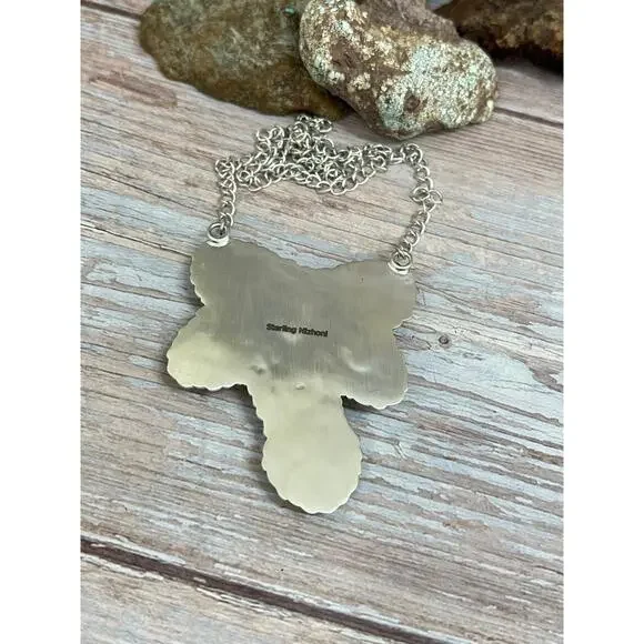 Handmade Sterling Silver Old Stock Royston Turquoise Butterfly Necklace Signed